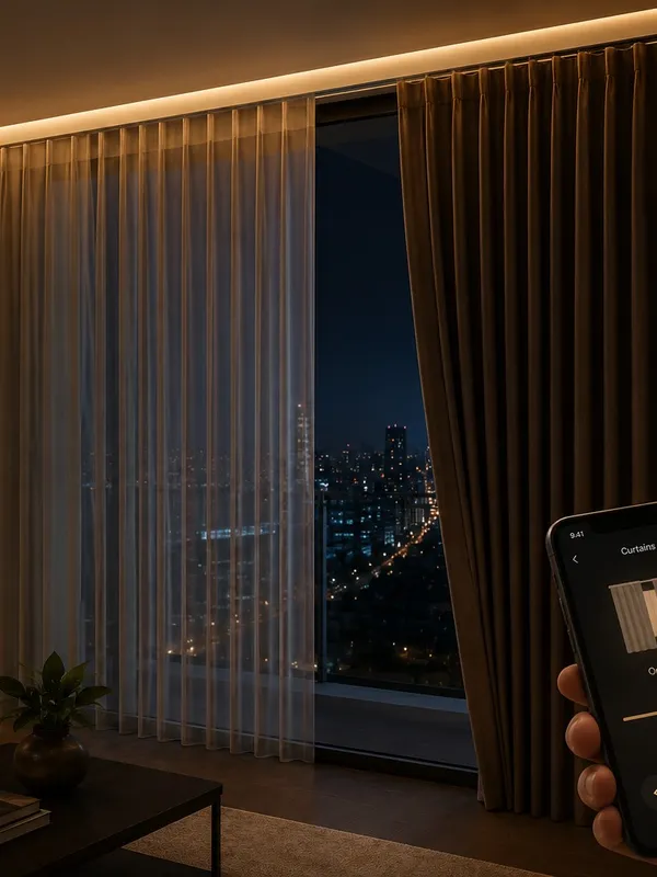 Motorized curtains being controlled from a smartphone app