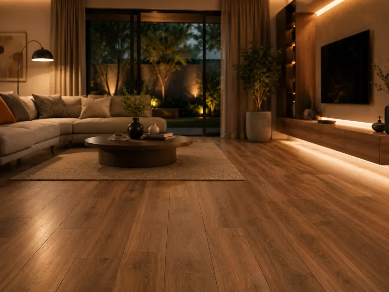 Laminate wood flooring installed in a living room